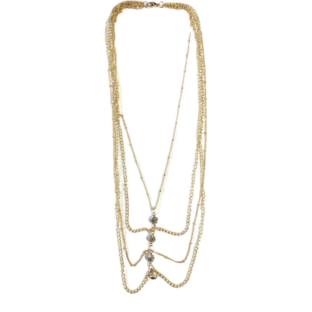 Elegant Gold Rhinestone Layered Necklace